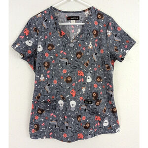 Koi Basics sz S Scrub Top woof meow dogs cat short sleeve animals vet dr 0509